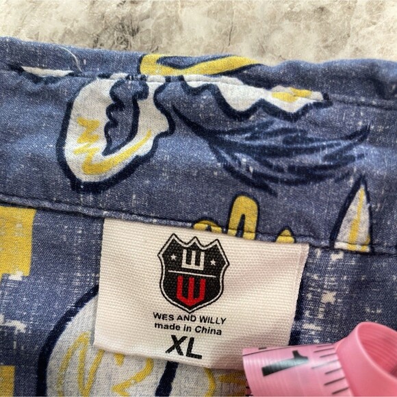 Wes and Willy Mens Sports Fan College Vault Floral Button Up Hawaiian Shirt XL - Picture 2 of 7